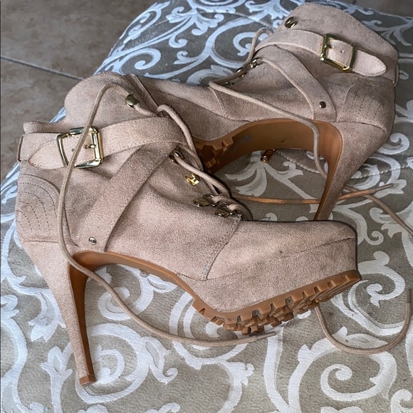 Women's Beige Suede High Heel Boots - Picture 1 of 10